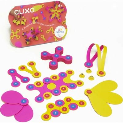 Clixo Flexibilná magnetická stavebnica 30 ks Ružová/žltá
