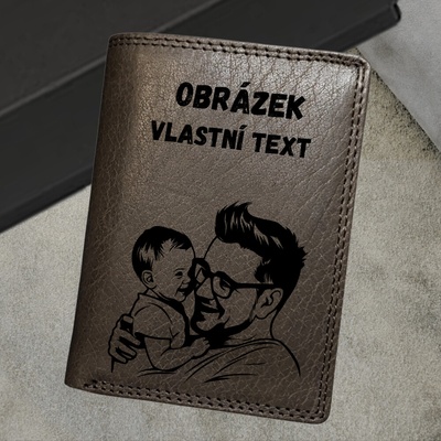 Pánská kožená peněženka Alex Premium hnědo-šedá s monogramem textem nebo fotografií