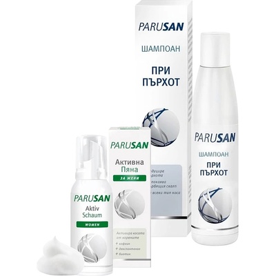 Parusan Комплект - Шампоан против пърхот и Активна пяна за коса за жени, 200 + 100 ml
