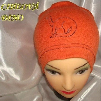 jarní/podzimní čepice cihlová dino