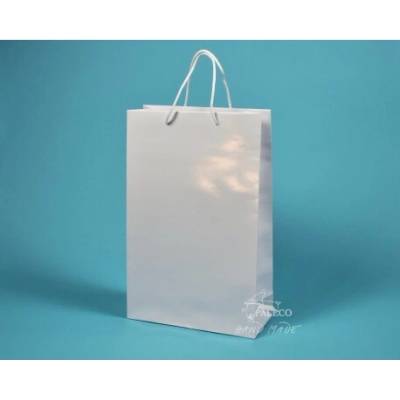 papírové tašky dárkové BÁRA 25x9x37 bílé, lamino, Karton 1 karton (150 ks)