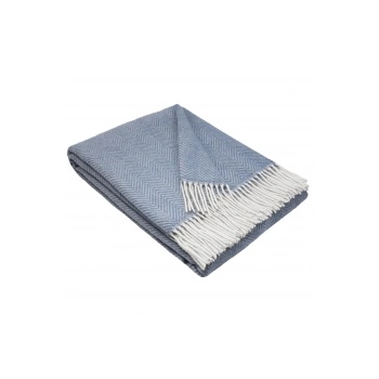 Interblanket 100% Вълнено Одеяло: Изискан Рибена Кост Мотив В Нежно Небесно Синьо