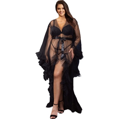 Sexy Elephant Long Black Sexy Ruffled Trumpet Sleeves Robe With Belt – Zbozi.Blesk.cz