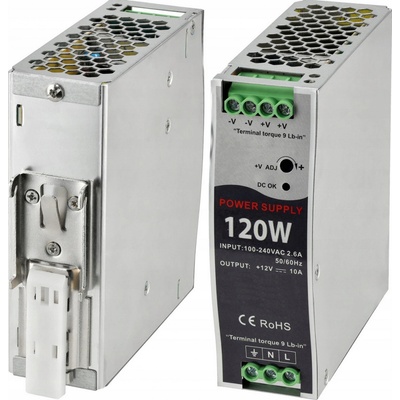 BERGE LED zdroj na DIN lištu 12V - 120W - 10A PS-DIN-12V-120W