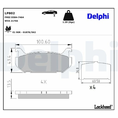 DELPHI Sada brzdových platničiek kotúčovej brzdy LP802