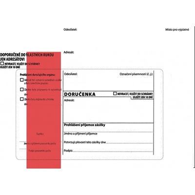Obálky B6 s doručenkou, vytrhovací okénko - s červeným pruhem / 1000 ks, 133600