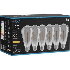 Mexen Vintis 6x крушка с нажежаема спирала LED E27, ST64, 4W, Топла - 2200K, 220 lm, димна (L162-E27-0422-70x06)