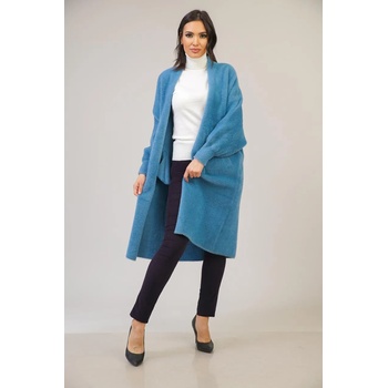 Image 1 of Radek's collection Дълга дамска жилетка в син цвят от вълна и ангора 2128