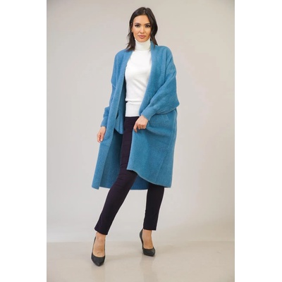 Radek's collection Дълга дамска жилетка в син цвят от вълна и ангора 2128