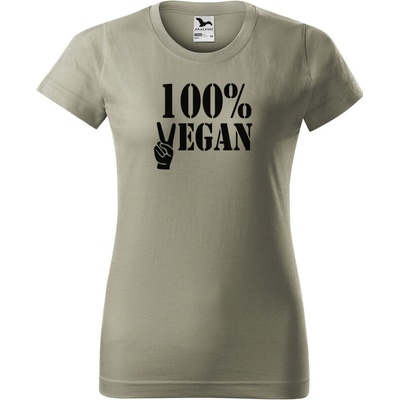 DOBRÝ TRIKO Dámské tričko 100% VEGAN černý potisk Světlá khaki