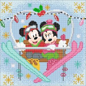 Craft Buddy Арт комплект за диамантено изкуство, Craft Buddy, Мики и Мини - Зима, 30 х 30 см, 6 части