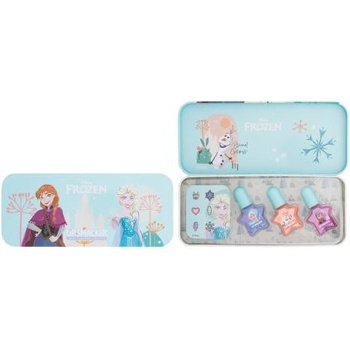 Lip Smacker Disney Frozen Nail Polish Tin dárková kazeta pro děti lak na nehty 3 x 4,25 ml + samolepky + plechová krabička