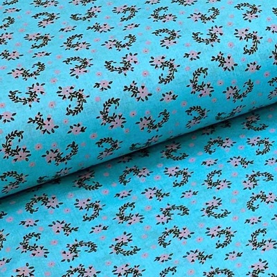 Bavlněné plátno P0447 aqua, růžový drobný květ, š.140