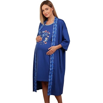 Комплект нощница и халат за кърмачки в цвят индиго