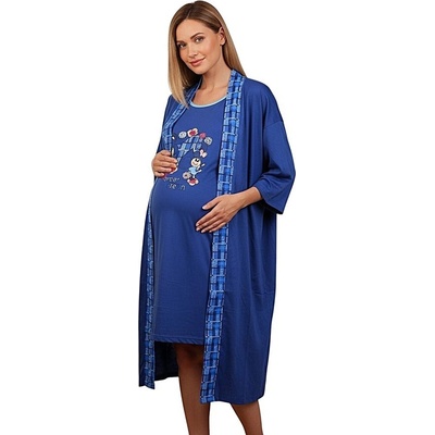 Комплект нощница и халат за кърмачки в цвят индиго