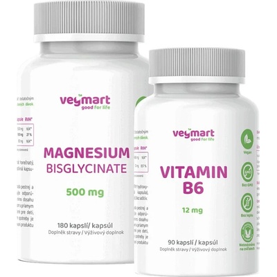 Vegmart Magnézium Bisglycinát 500 mg 180 kapsúl + Vitamín B6 12 mg 90 kapsúl