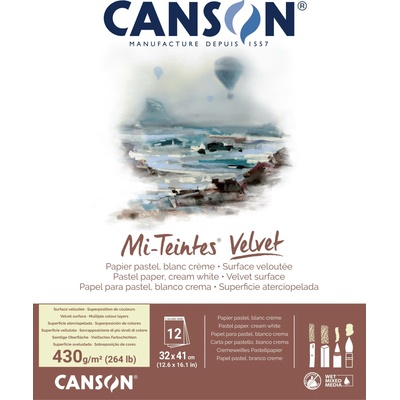 Canson Skicák pre pastely Mi-Teintes VELVET White v lepenej väzbe 32 x 41 cm 430g 12 listov