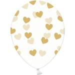 PartyDeco Балон - Полупрозрачен със златни сърца 6 бр