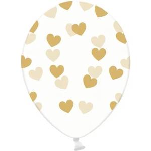 PartyDeco Балон - Полупрозрачен със златни сърца 6 бр