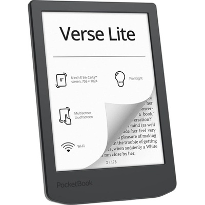 Електронна книга PocketBook Verse Lite PB619, 6" (15.24cm) E-Ink Carta сензорен екран, Wi-Fi, двуядрен 1.0GHz процесор, USB-C, 512GB Flash памет, 212PPI, черна (PB619-T-WW)