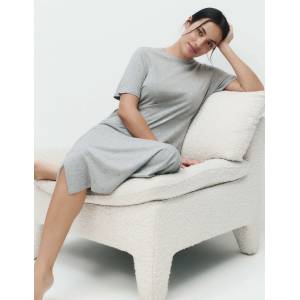Marks & Spencer Дълга нощна риза с принт от памук и модал Marks & Spencer сива Marks & Spencer | Siv | ЖЕНИ | S