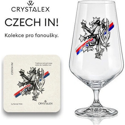 Crystalex Sklenice na pivo s pivním táckem CZECH IN 540 ml