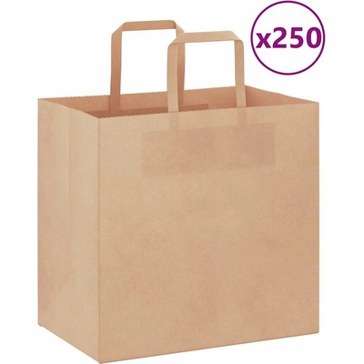 vidaXL Papírové tašky 250 ks s uchy hnědé 26x17x25 cm