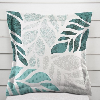 Biante bavlna s lemom Sandra SA-572 Sivo-modrozelené abstraktné listy na bielom 60 x 60 cm