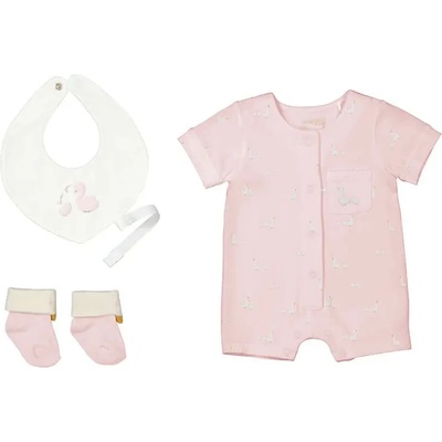 Mayoral Сет късо боди в Бебешко розов цвят с чорапи и лигавник за новородено момиче Mayoral