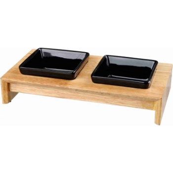 TRIXIE Bowl Set - две керамични купички с дървена стойка 2 х 200 мл. за кучета / 28 / 5 / 15 см