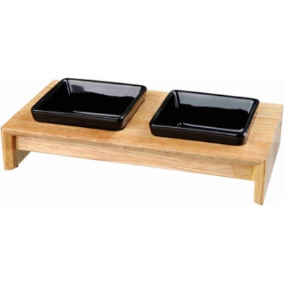 TRIXIE Bowl Set - две керамични купички с дървена стойка 2 х 200 мл. за кучета / 28 / 5 / 15 см