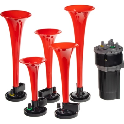 5-tónová fanfára, 12V červená s kompresorem, melodie River Kwai