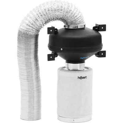 hillvert Комплект въздушни филтри - 30 см филтър с активен въглен / вентилатор за абсорбция / маркуч за изхвърляне на въздух - 249, 6 м³/ч - изход Ø 100 мм (ht-af-30)