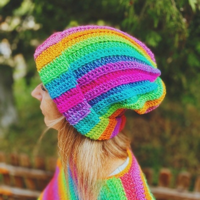 Barevná háčkovaná chunky čepice ombré rainbow