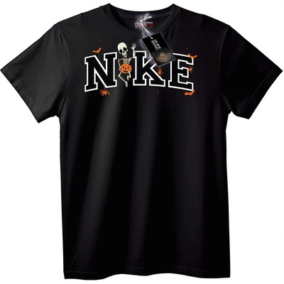 NOONEBRAND Тениска Хелоуин Скелет с Nike Текст - 2XL, Black