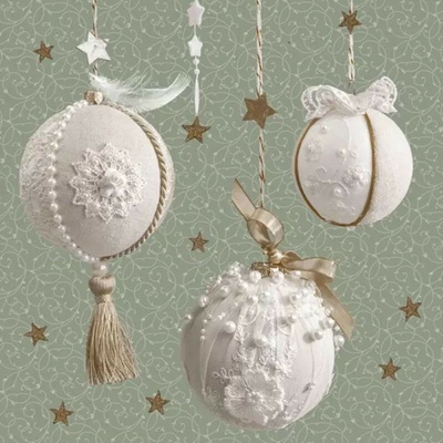 Daisy SDGW 019001 Charming Baubles On Sage servítky 33x33cm 3V 20ks