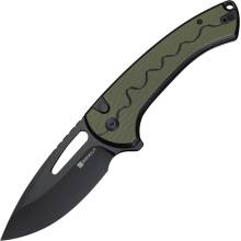Sencut Squiggy Black Green G10 Handle Black 9Cr18MoV Blade Button Lock S24082A-2