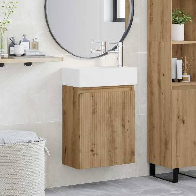 vidaXL Мивка за баня със смесител Дъб артизан 45, 5 x 22, 5 x 84 см (889460)