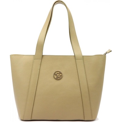 Kožená velká dámská shopper kabelka přes rameno tmavě béžová
