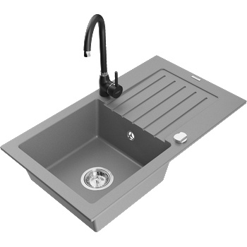 Mexen Pablo кухненска мивка от гранит с 1 камера с отцедник и кухненски смесител Telma, сив - 6510-71-670200-70 (6510-71-670200-70)