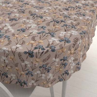 Biante bavlna oválny obrus Sandra SA-637 Modro-béžovo-biele kosatce na sivobéžovom 140x220 cm