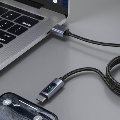 Kábel SWISSTEN USB-A na USB-C s LCD displejom - 1,5 m - čierny