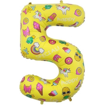 vybavsenaparty Fóliová číslice žlutá s motivy '5' 78 cm