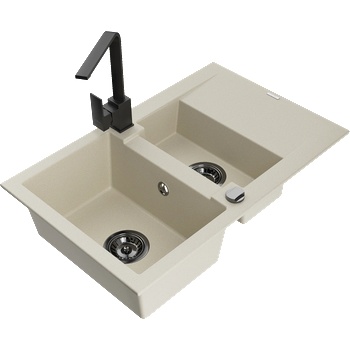 Mexen Gaspar гранитна мивка 1, 5-камерна с дренаж и кухненски смесител Rita, бежов - 6507-69-670300-70 (6507-69-670300-70)