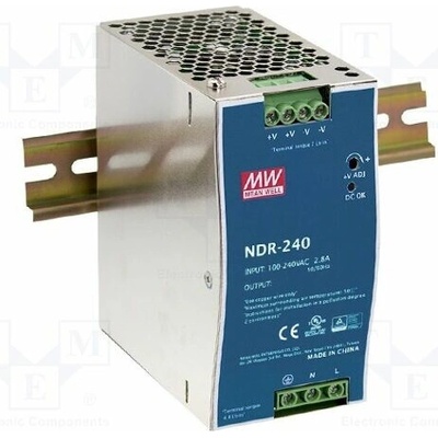 MEAN WELL NDR-240-24 Napájecí zdroj: spínaný; na lištu DIN,slim; 240W; 24VDC; 10A