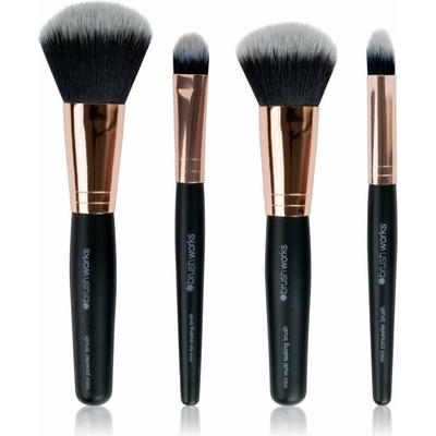 Brushworks Travel Brush Set štetec na púder 1 ks + multifunkčný štetec 1 ks + štetec na korektor 1 ks + štetec na očné tiene 1 ks
