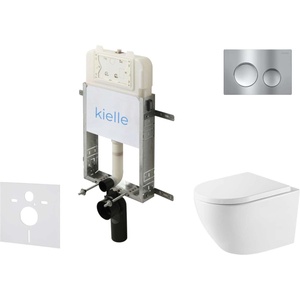 kielle Genesis New - Комплект структура за вграждане, тоалетна чиния Oudee Vortex, Rimless+, SoftClose седалка и бутон Gemini New I, лъскав хром 30528SZ65 (30528SZ65)