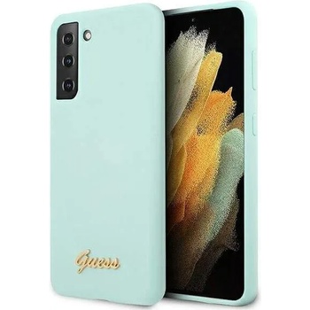 GUESS Silicone Script Metal Logo Silicone Case - дизайнерски силиконов кейс за Samsung Galaxy S21 (син)