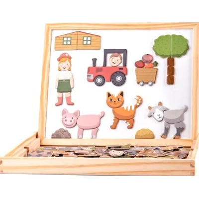 Woodyland Двустранна дървена дъска Woody - магнитни животни (91214)