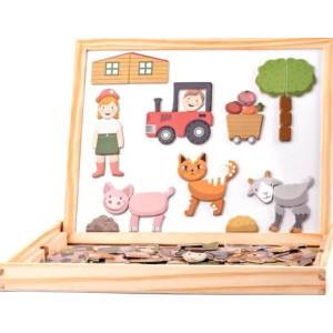 Woodyland Двустранна дървена дъска Woody - магнитни животни (91214)